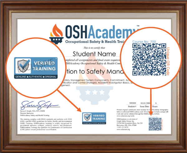 OSHAcademy PDF Program Certificate